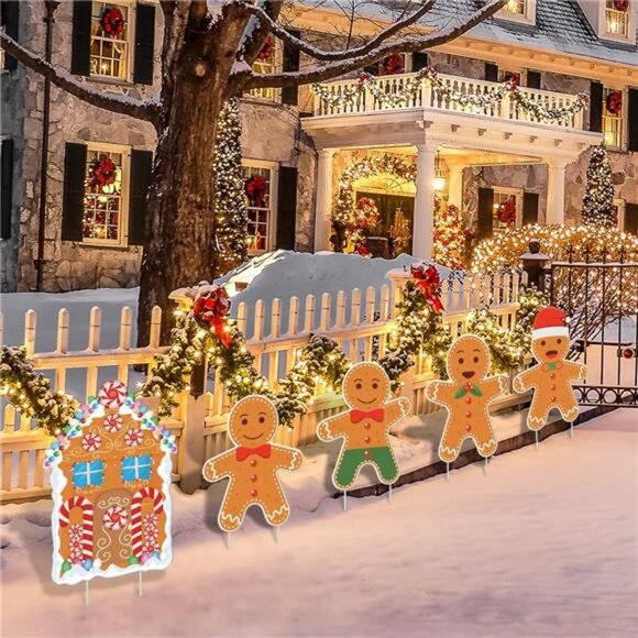 Gingerbread Christmas Decorations Outdoor Yard Signs- 5 Pack Plastic Gingerbread - Picture 3 of 7